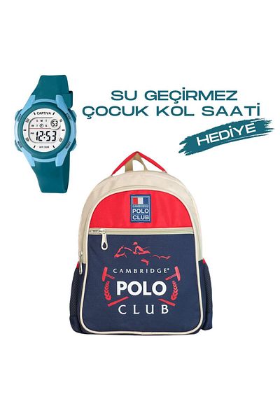 Cambridge Polo Club Cambridge Polo Club Patterned Children's School Bag - Large Capacity, Gift Wristwatch, Cpc.c3014