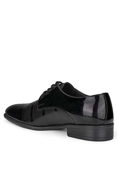 Allyup Erkek Günlük Siyah Rugan Ayakkabı Damat Bağcıklı Dikiş Detaylı Tırtıklı Taban Klasik Kundura E-576