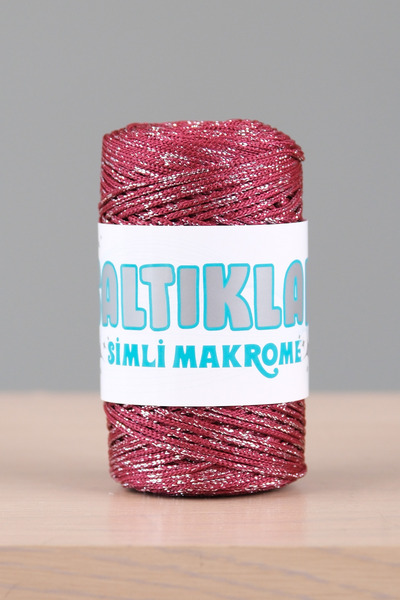 SALTIKLAR Makrome Ipi Simli 100gr 3mm - Premium Simli Makrome Ipi Bordo Sg-1560