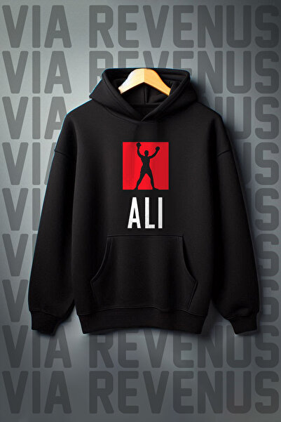 Vordevia Muhammed Ali Baskılı Kanguru Cep 3 İplik Şardonlu Oversize Geniş Kal...