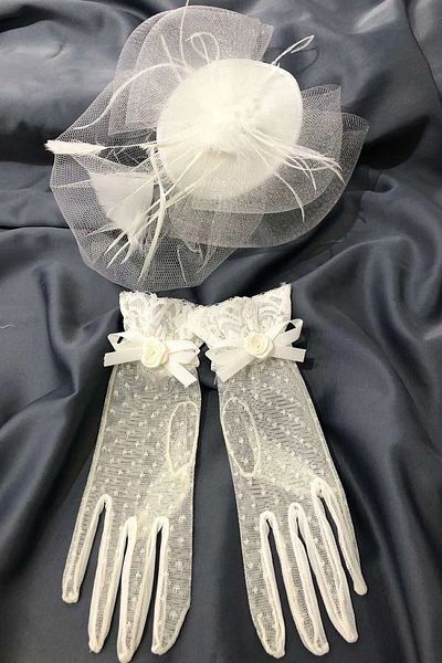 Limelia White Bridal Gloves - Plain Cut and Rose Detailed Costume