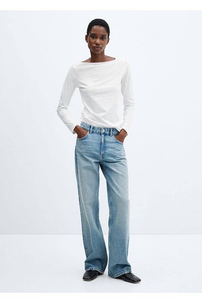 MANGO Woman Baumwoll-T-Shirt mit Bootskragen
