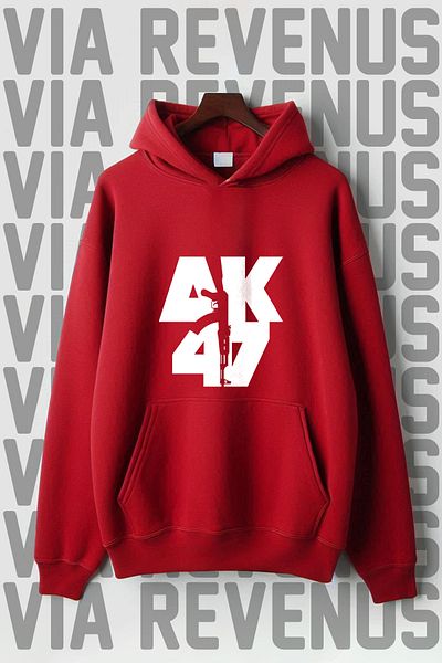 Vordevia Ak47 Printed Oversize Hooded Sweetshirt - Kangaroo Pocket, 3 Thread Raster