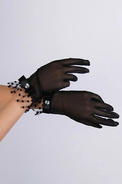 Hayalperest boncuk Black Polka Dot Short Bridal Gloves - Stylish Ankle Length Costume