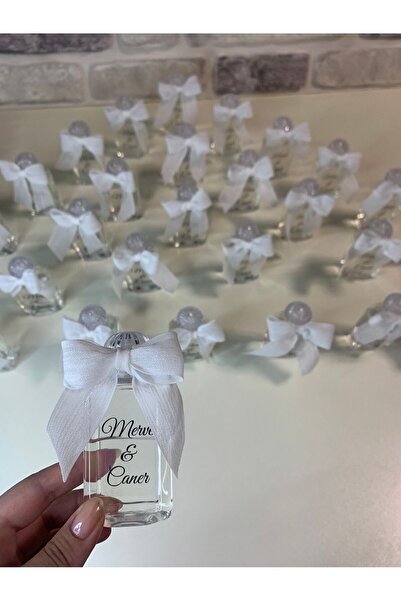 eliz 15 Adet Beyaz Süslü Mika Plastik Kolonya Hediyelik Söz Nişan Nikah Kınak