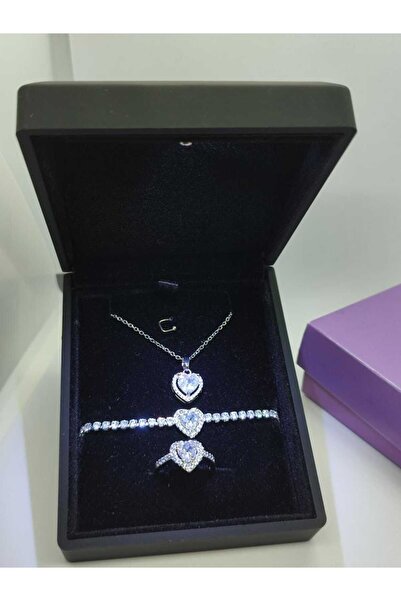 HKN AVM ACCESSORİES Işıklı Mini Set Kutusunda 3lü Set Kolye Yüzük Bileklik Seti Sevgililer Günü Hediyesi