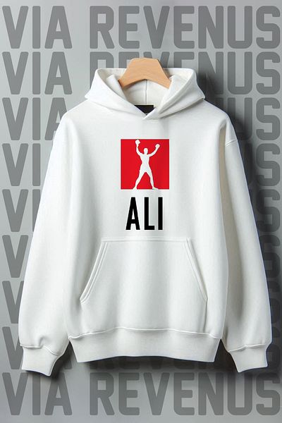 Vordevia Muhammad Ali Printed Kangaroo Pocket 3 Thread Raster Oversize Wide Fit Hooded Sweetshirt