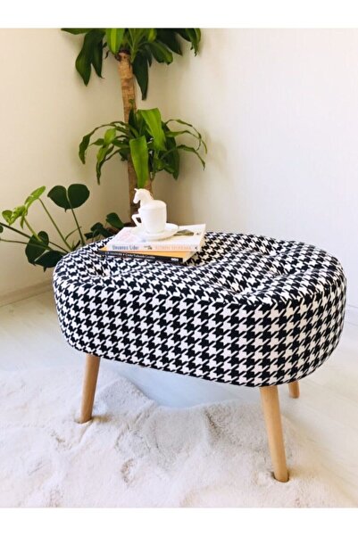 WEBPANYA Gürgen Ahşap Ayak Oval Puf Bench Kazayağı Desenli