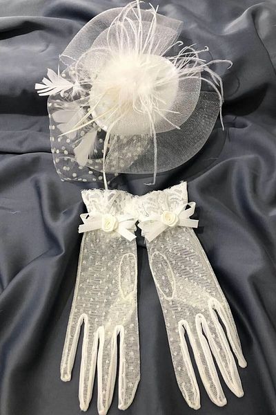 Limelia Polka Dot Bride and Voilet Wedding Hat - Glove Design
