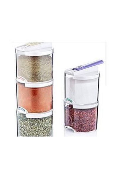 Tuğra 5-Piece Plastic Spice Rack with Lid - Bremen Series - Stylish and Functional Kitchen Accessory