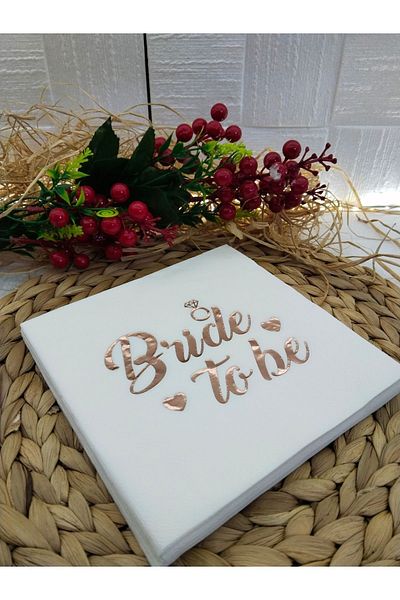Deniz Party Store BRIDE TO BE ROSE GOLD VARAKLI WHITE Napkin 33X33 CM 16 PIECES