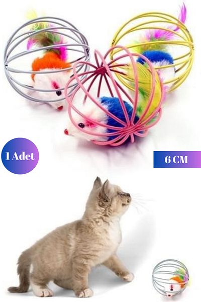 Hane Dostu 6 cm Colorful Plush Cat Toy with Mouse - Cat Dog Play Ball