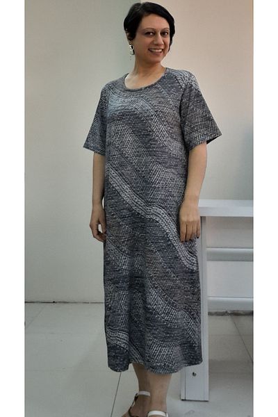 Mertcan Butik Μαύρο καπνιστό μοτίβο κοντομάνικο χτενισμένο βισκόζη φόρεμα