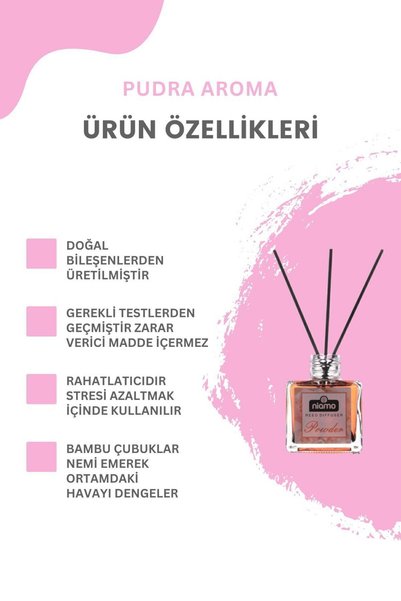 CENTER AVM Pudra Kokulu Çubuklu Oda ve Ortam Kokusu Esansiyel Uçucu Yağ 110 Ml
