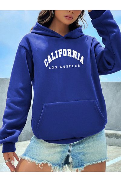 khufu Φούτερ Unisex με μπλε κουκούλα - Καλιφόρνια Λος Άντζελες με στάμπα με κουκούλα