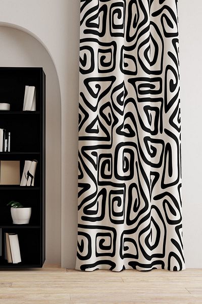 AYSHOME Ays Home Black and White Abstract Patterned Curtain - Pay Attention to the Size