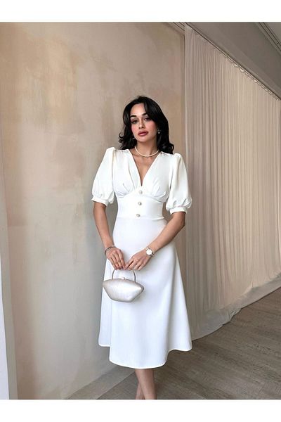 Afiş Butik Detailní midi šaty s bílými perleťovými knoflíky