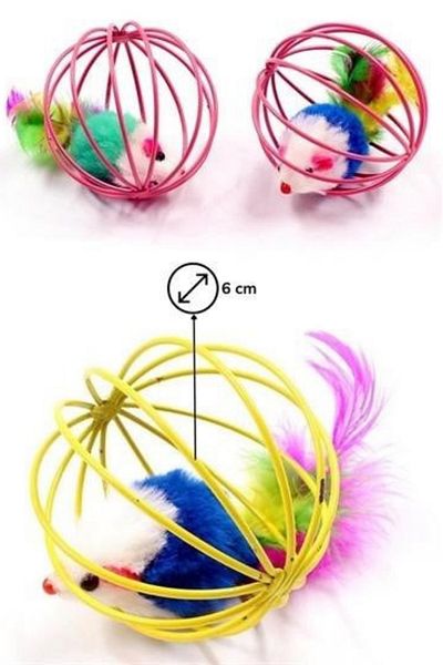 Hane Dostu 6 cm Colorful Plush Cat Toy with Mouse - Cat Dog Play Ball