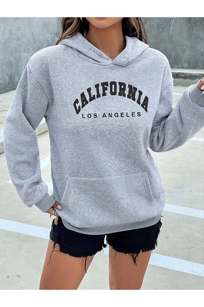 khufu Φούτερ Unisex με στάμπα Los Angeles με γκρι κουκούλα