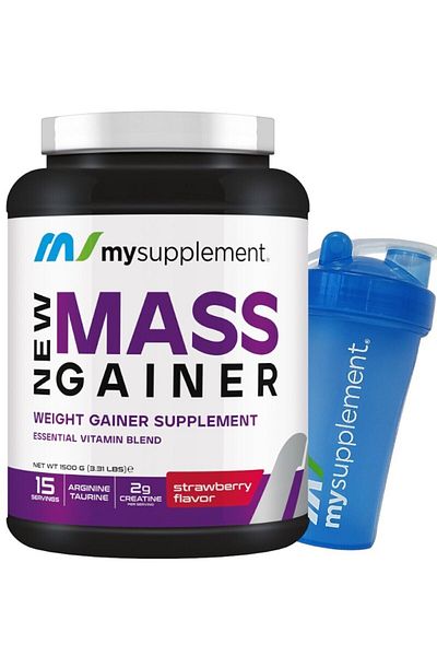 MYSUPPLEMENT Mass Gainer Strawberry Flavored 1500 Gr 15 Serving Carb Powder - Weight - Volume