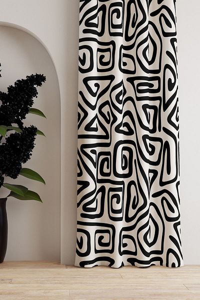 AYSHOME Ays Home Black and White Abstract Patterned Curtain - Pay Attention to the Size