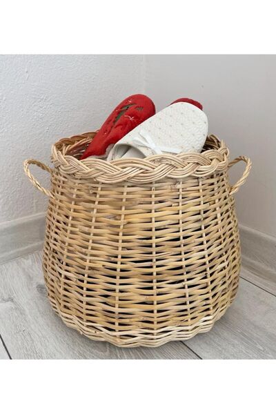 Beyaz Atölyem Mini Boy Dekoratif Hasır Terlik Sepeti