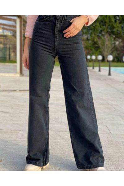 ModaDeniz Tessa Gold Icon 90s - Black Lycra, High Waist Palazzo Loose Jeans