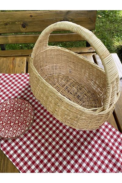 Beyaz Atölyem Large Size Wicker Aesthetic Picnic Basket
