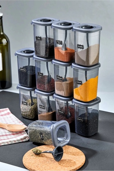 ŞAKİLATA CONCEPT Set of 12 450ml Self-Spoon Lockable Lids Spice Dispenser -La...