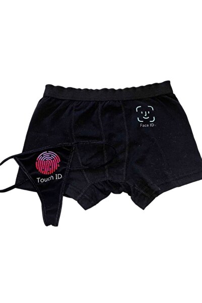 Lolipop Butik Face ID Touch ID Baskılı Çift Boxer Tanga Set