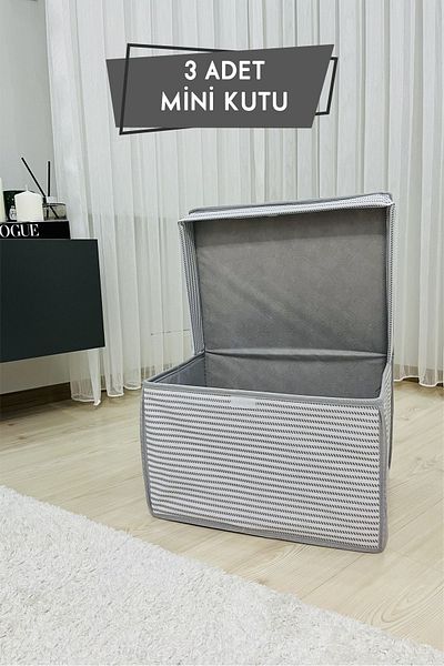 VAYBE 3 PCS MINI Multi-Purpose Storage Box Storage Bag Toy Box, Organizer Gray Line Pattern 30x40x25