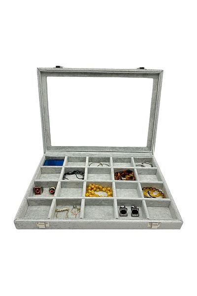 kutuveaksesuar Jewelry Box 20 Compartments Suede Gray Fabric Covering