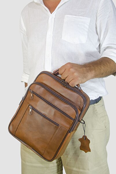 Lederax Geantă de mână și de umăr cu carcasă din piele naturală supradimensio...