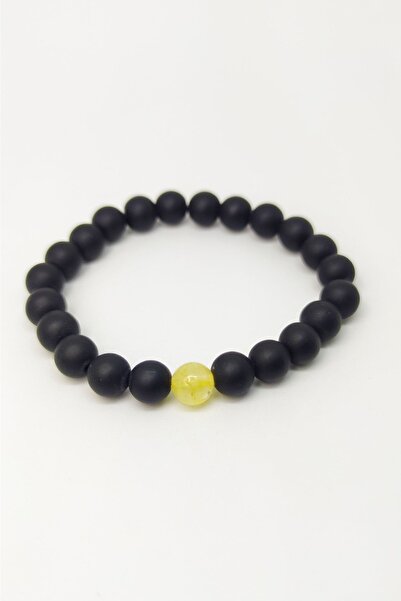 Armis Unisex Black Single Stone Natural Matte Onyx Bracelet