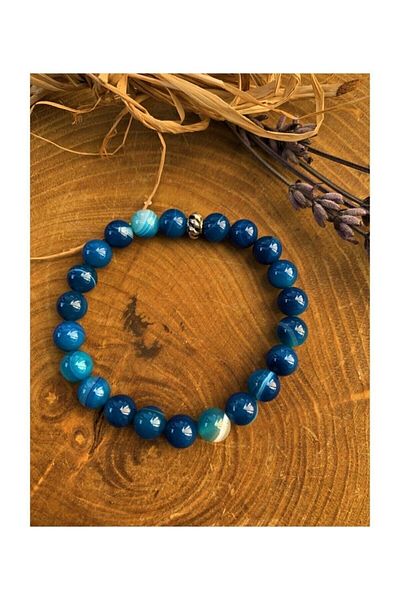 Armis 8 Mm Natural Stone Blue Agate Bracelet [Evil Eye Stone]