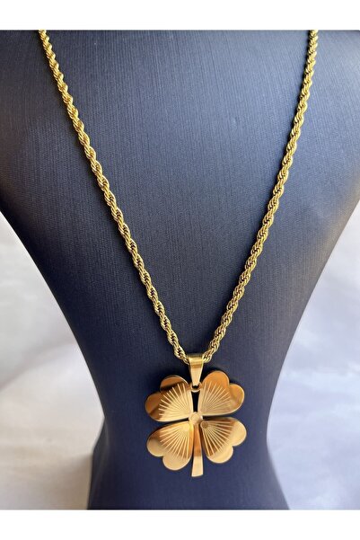 Genel Markalar 3d Yoncalı Burgu Zincir Çelik Üzeri Altın Kaplama Kolye