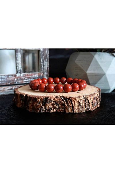Melek Bozkurt Unisex Red Jasper Natural Stone Bracelet