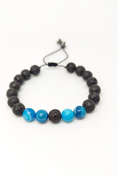 Armis سوار من حجر العقيق الأزرق الطبيعي مكرامية مضفر للجنسين قابل للتعديل