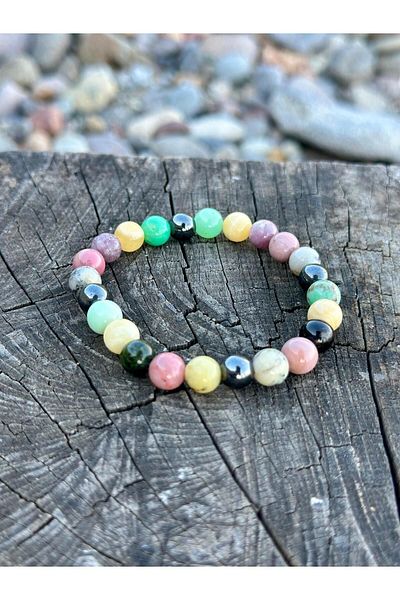 Gökçeada 8mm Crab Zodiac Certified Natural Stone Bracelet - Chrysoprast/Aragonite/Turmaline/M.Opal/Rodonite/Hematite