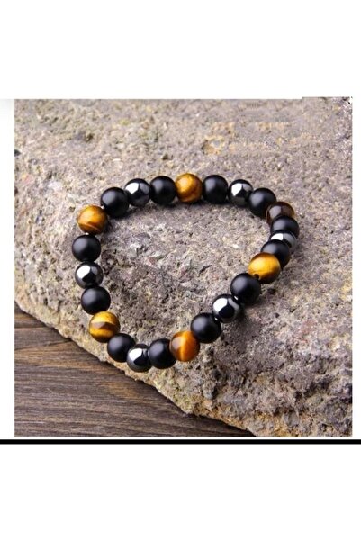 Generic Brand Certified Onyx Tiger Eye Hematite Natural Stone Bracelet