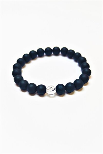 Armis Unisex Black Single Stone Crystal Onyx Bracelet - Matte Quartz