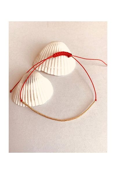 HAKSAL GÜMÜŞÇÜLÜK Miyuki Gold Colored Anklet with Red String