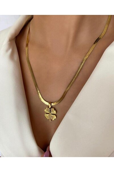 Bahar Takı ve aksesuar Kadın Çelik Italyan Yassı Yonca Kolye