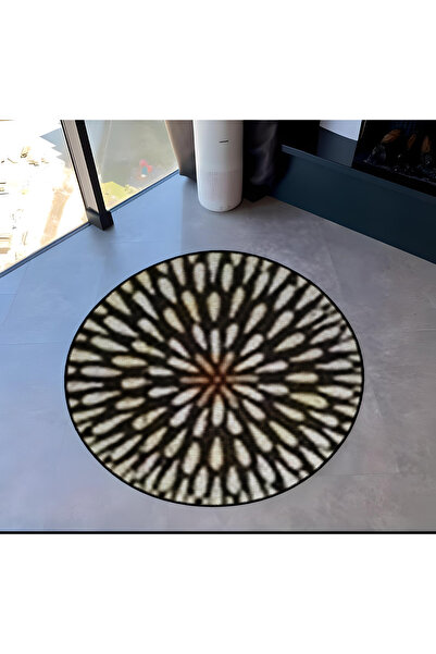 Rugs Modern Halı Beige Black Tone Geometric Patterned Round Woven Base Modern...