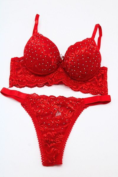 Tılsım Lingerie Thin Strap Sprayed Rhinestoned Lace Bra Set 105