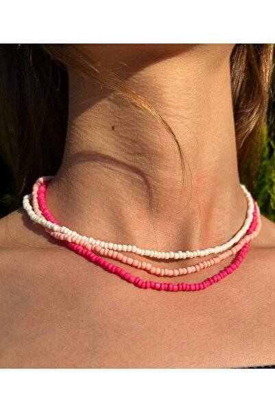 Kosovalı Şeker Pembe Tonları Çoklu Boncuk Kolye