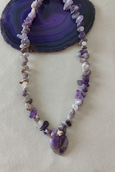 badeaccessories Certified Amethyst Cracked Natural Stone Heart Necklace