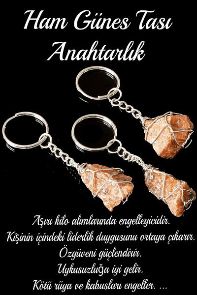Tesbih Atölyesi Certified Raw Unprocessed Wire Wrapped Sunstone Keychain