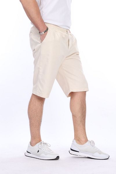 VIKUNYA Pantaloni scurți de vară pentru bărbați, crem, din țesătură gabardină, cu talie elastică și șireturi