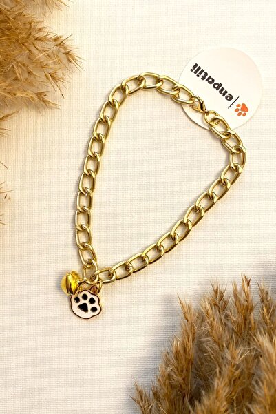 Enpatili Cat Collar Cat Necklace Black Paw Detailed Adjustable Gold Chain wit...